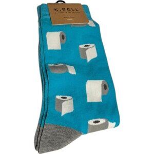 K. Bell blue ttoilet print socks size 10-13 NWT